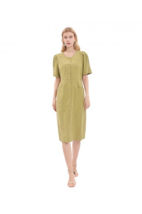 Cotton and linen dress with pocket