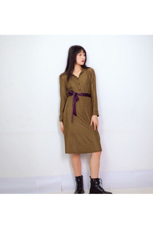 Printed dress with belt