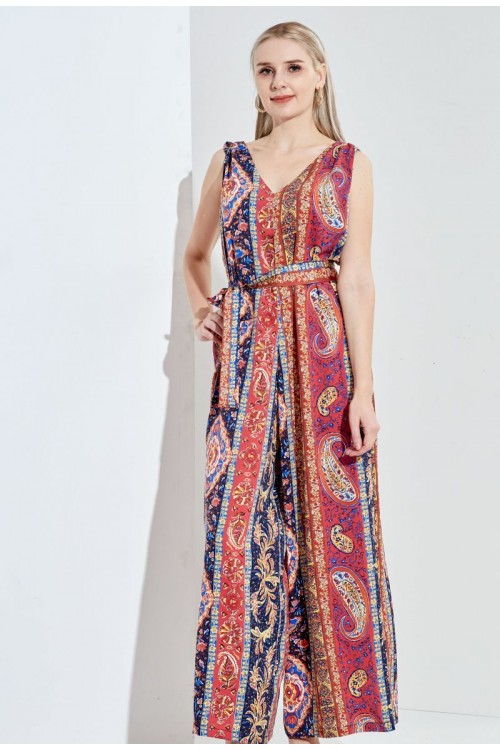 Printed jumpsuit with belt