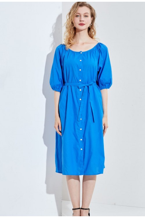 Cotton dress with pockets and belt