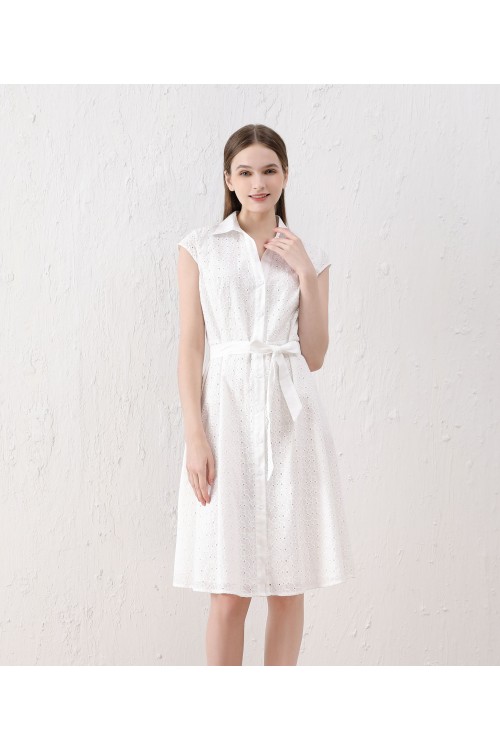 Cotton dress with belt and lining