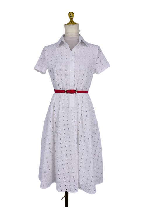 Cotton dress with belt and lining