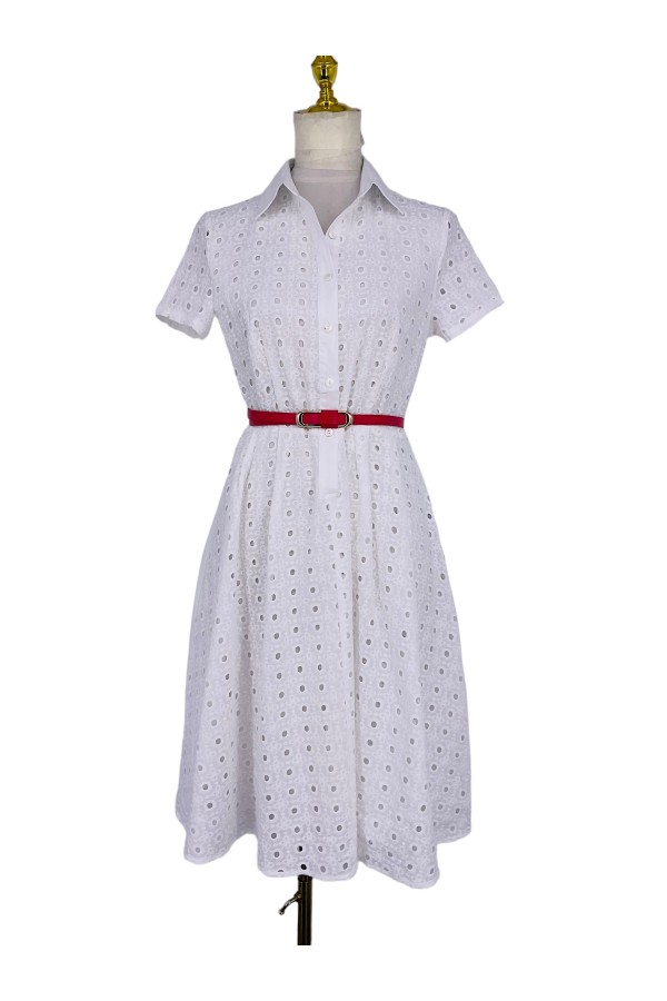 Cotton dress with belt and lining